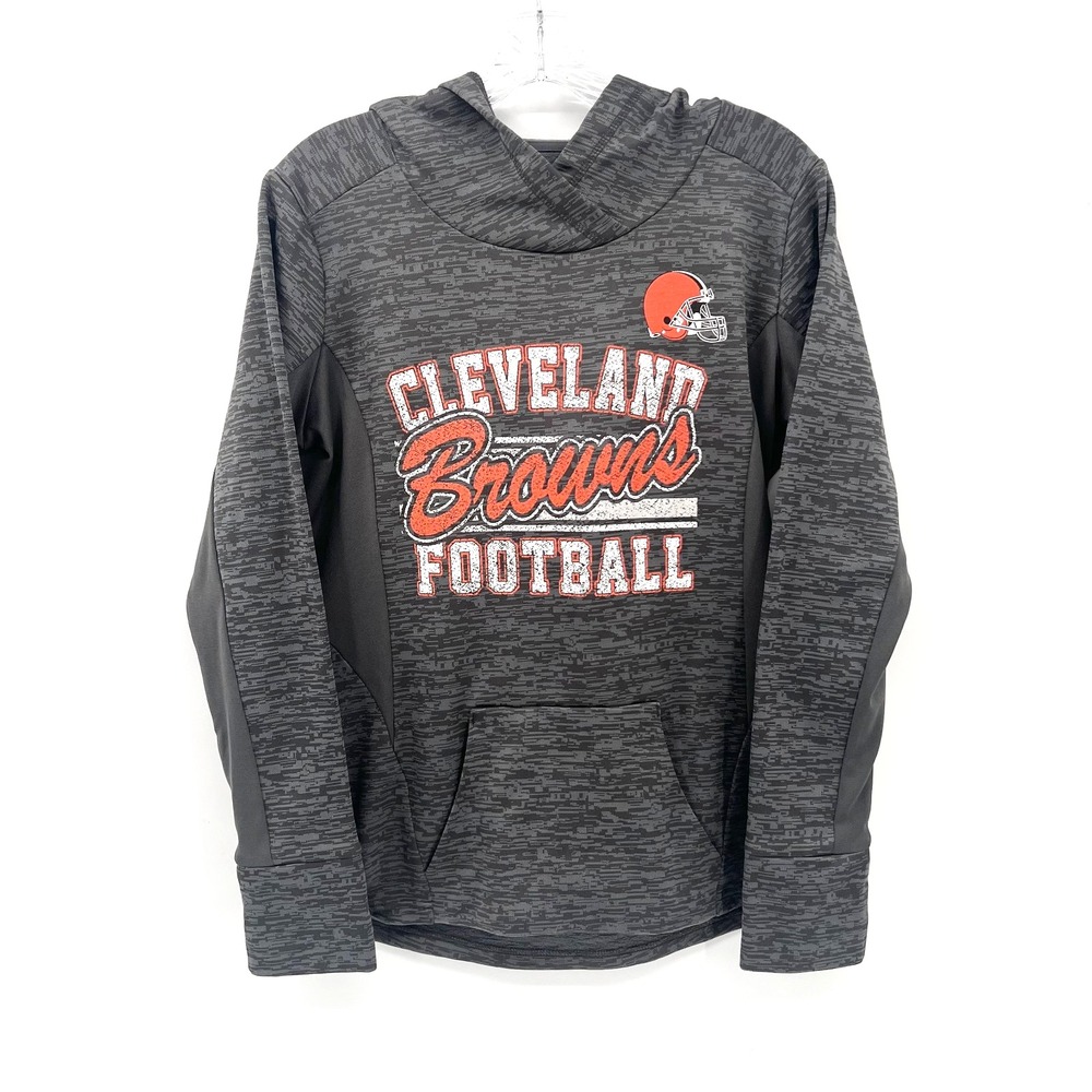 FANATICS Womens S Space-Dye Gray CLEVELAND BROWNS Fleece-Lined Hoodie Sweatshirt